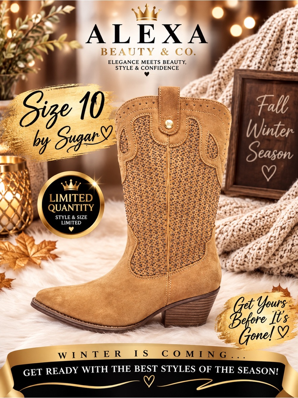 Sugar Women's Tan Suede Studded Western Over-the-Knee Boots